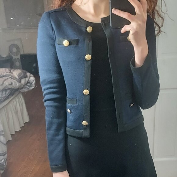 Sandro Wool Navy Black Button Cardigan - Picture 1 of 9